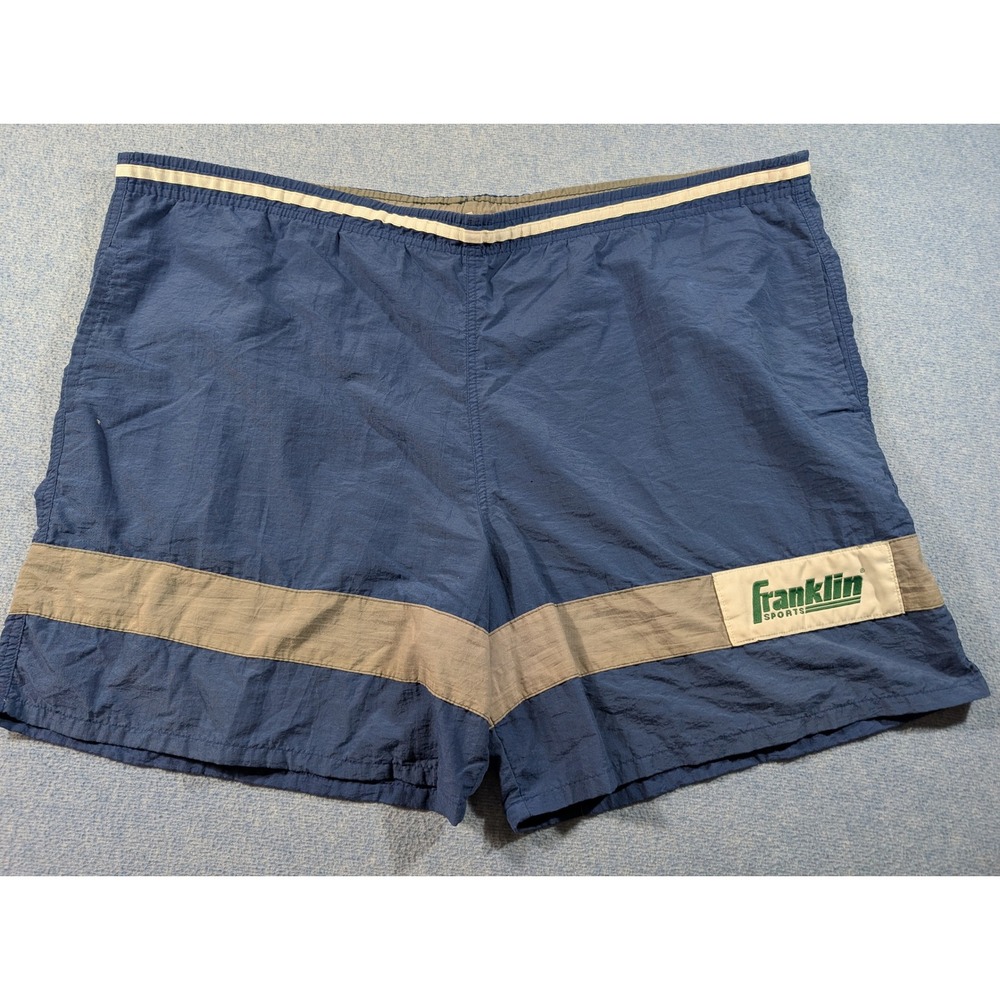 Vintage 1990s Franklin Sports Mens Blue Nylon Athletic Shorts Colorblock XL